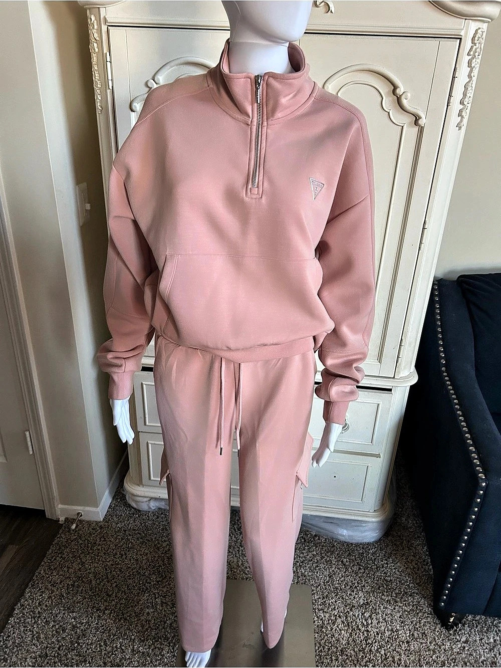 Guess Pink Quarter-Zip Jogger Set Like New